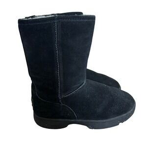 Rj's Fuzzies Black Sheepskin Boots Sz 6 Sherpa lined Genuine Suede Winter‎ Cozy
